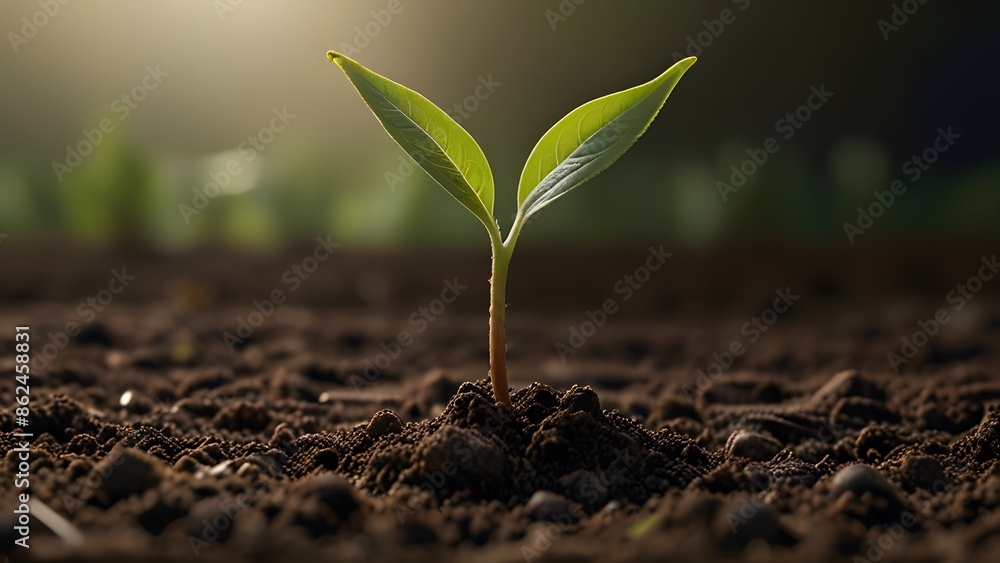 Plant in soil wtih natural light background and bokeh effect, growing concept Plant in soil wtih natural light background and bokeh effect, growing concept