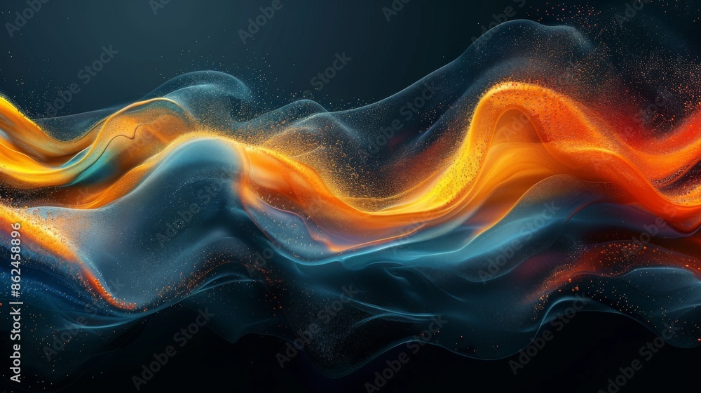 Fototapeta premium Blue orange futuristic flowing liquid background