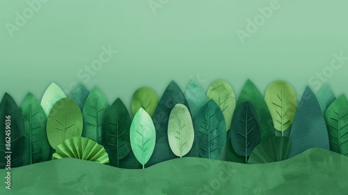 Abstract illustration of various green leaves in a tranquil design, ideal for eco-friendly themes and nature-related content. photo