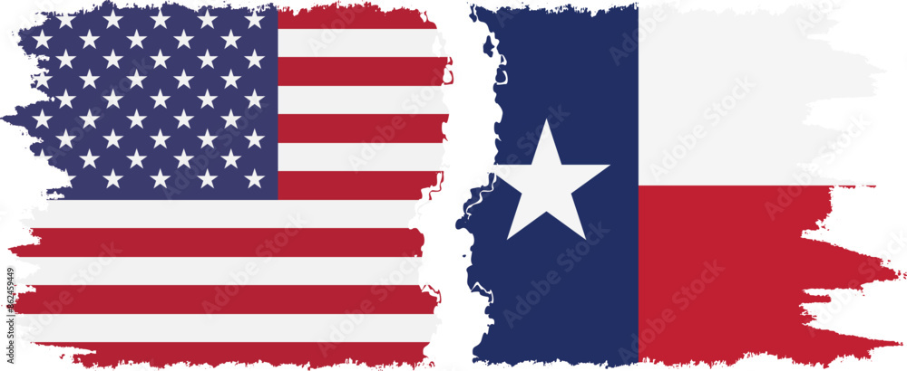 Texas state and USA grunge flags connection vector Texas state and USA grunge flags connection vector