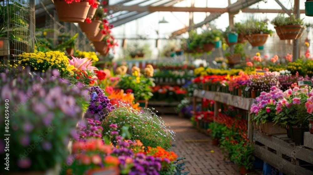 A flourishing flower nursery filled with vividly colored blooms in a greenhouse setting, illustrating the richness and diversity of plant life and the art of cultivation. A flourishing flower nursery filled with vividly colored blooms in a greenhouse setting, illustrating the richness and diversity of plant life and the art of cultivation.
