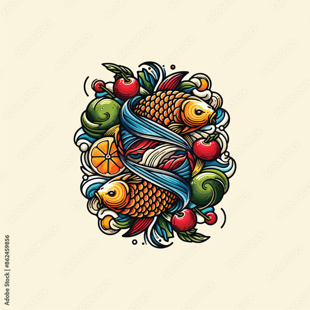 Fish fruits abstract design Fish fruits abstract design
