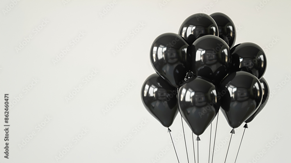Black balloons isolated on white background, bunch of black balloons floating in the air over background Black balloons isolated on white background, bunch of black balloons floating in the air over background