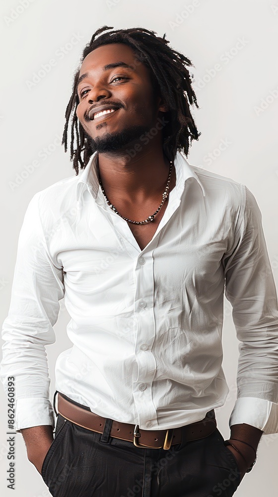 Young black man with long hair on white background Young black man with long hair on white background