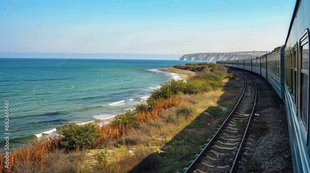 As the train curved around a bend the vast expanse of the ocean came into view. As the train curved around a bend the vast expanse of the ocean came into view.