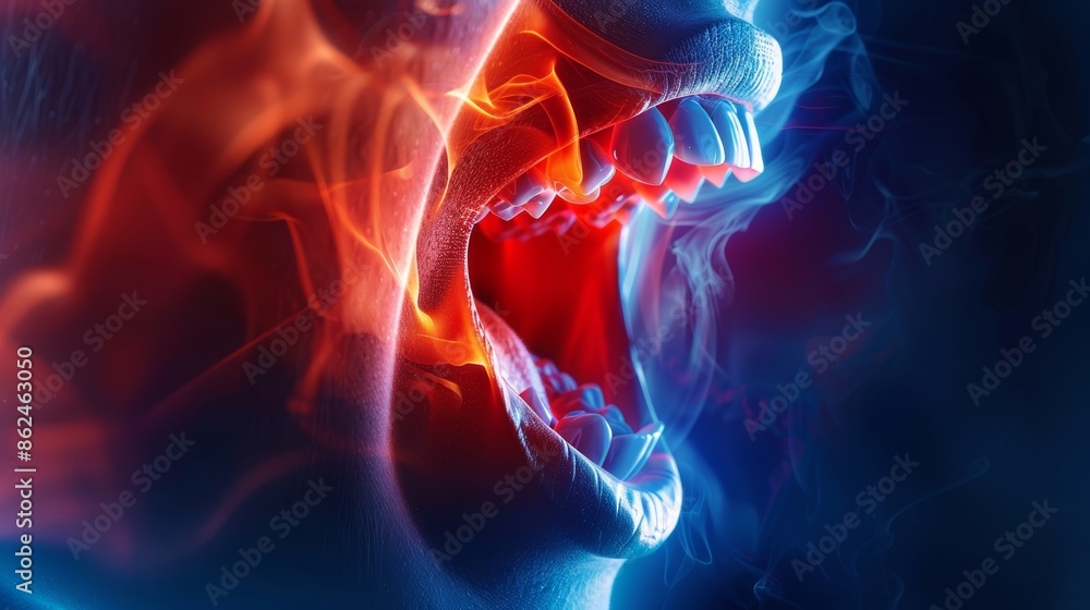 Abstract fiery skull with red and blue smoke. Abstract fiery skull with red and blue smoke.
