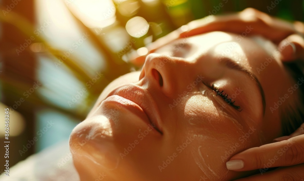 A beauty treatment scene with a person receiving an anti-aging facial treatment in a luxurious spa setting A beauty treatment scene with a person receiving an anti-aging facial treatment in a luxurious spa setting
