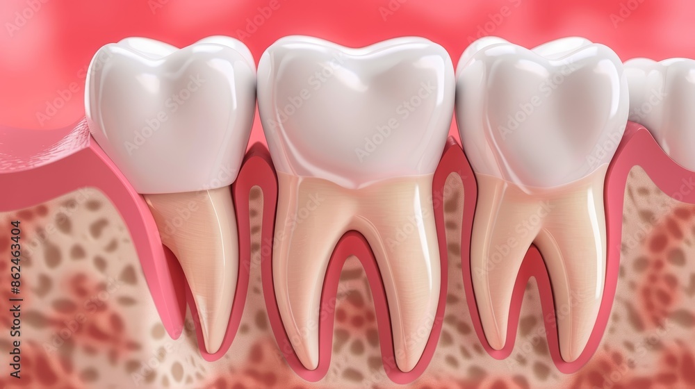 Close-up 3D illustration of healthy human teeth and gums. Close-up 3D illustration of healthy human teeth and gums.