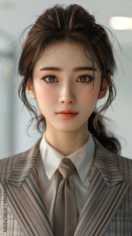 Female office worker wearing a suit and tie Female office worker wearing a suit and tie