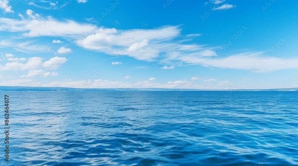 Limitless azure expanse vast panorama of ocean and sky with endless white clouds Limitless azure expanse vast panorama of ocean and sky with endless white clouds
