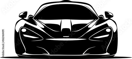 Sport car front silhouette in black color. Vector template design art.
