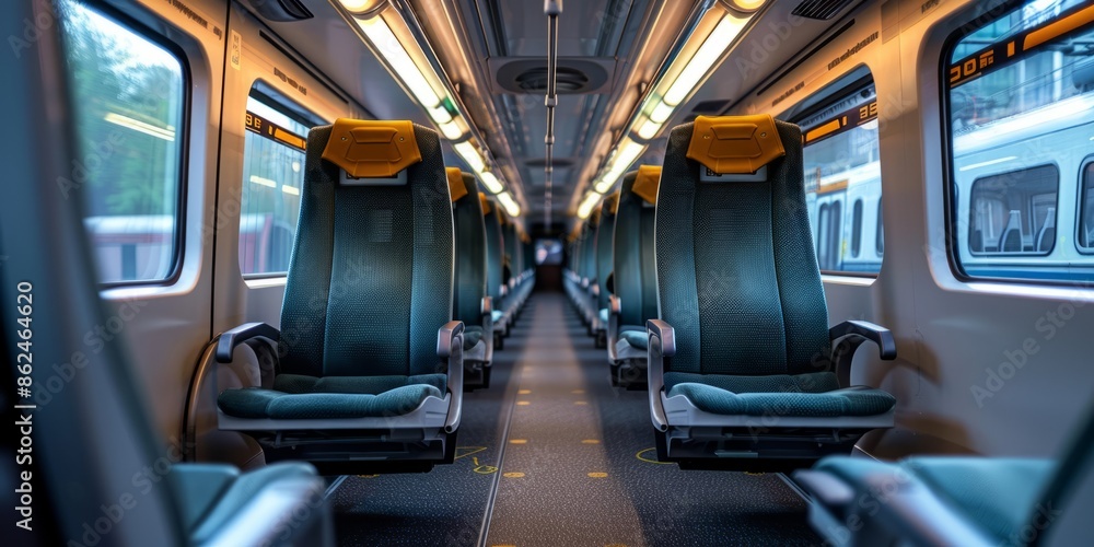The inside of a commuter train. The inside of a commuter train.