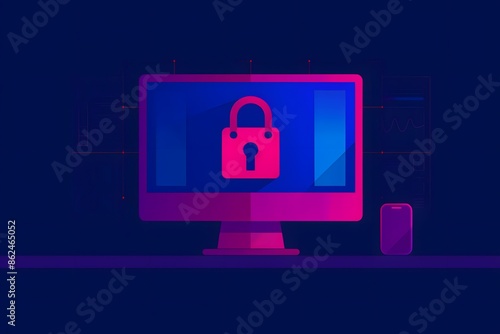 Cybersecurity lock on computer screen photo