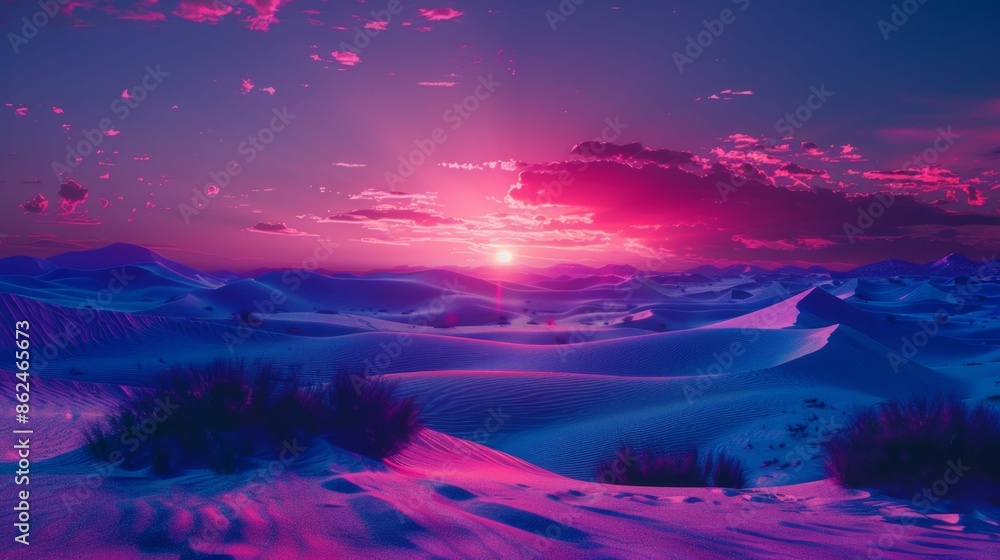 Neon Desert Sunset, Vivid Pink and Purple Dunes Neon Desert Sunset, Vivid Pink and Purple Dunes
