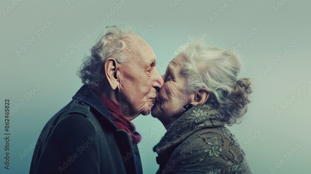 An older man and woman sharing a kiss An older man and woman sharing a kiss