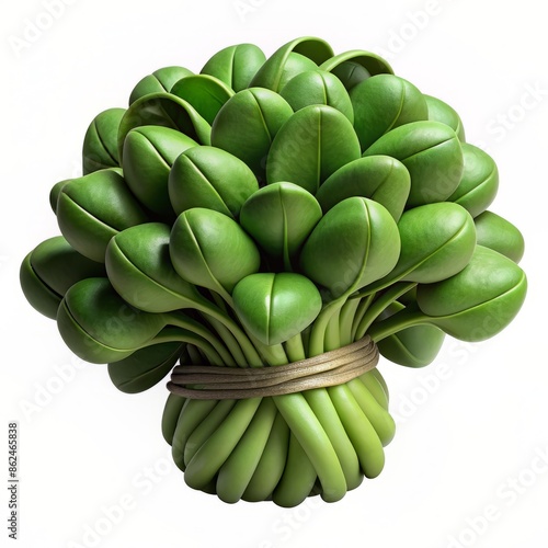 3D Render of a Bunch of Fresh Basil, on isolated white background, Generative AI