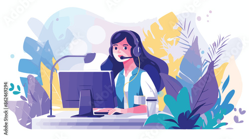 Operator wearing headset at computer cold calling