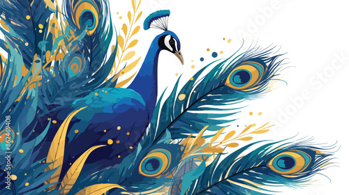 Oriental background banner with colored peacock bird