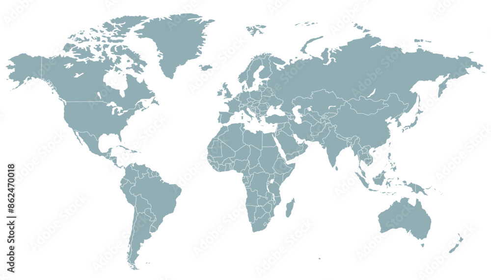 World map. Modern grey vector map. Silhouette map World map. Modern grey vector map. Silhouette map