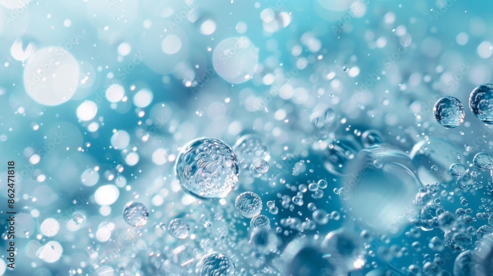 Crystal-clear water droplets cling to a bright blue surface (macro illustration) Crystal-clear water droplets cling to a bright blue surface (macro illustration)
