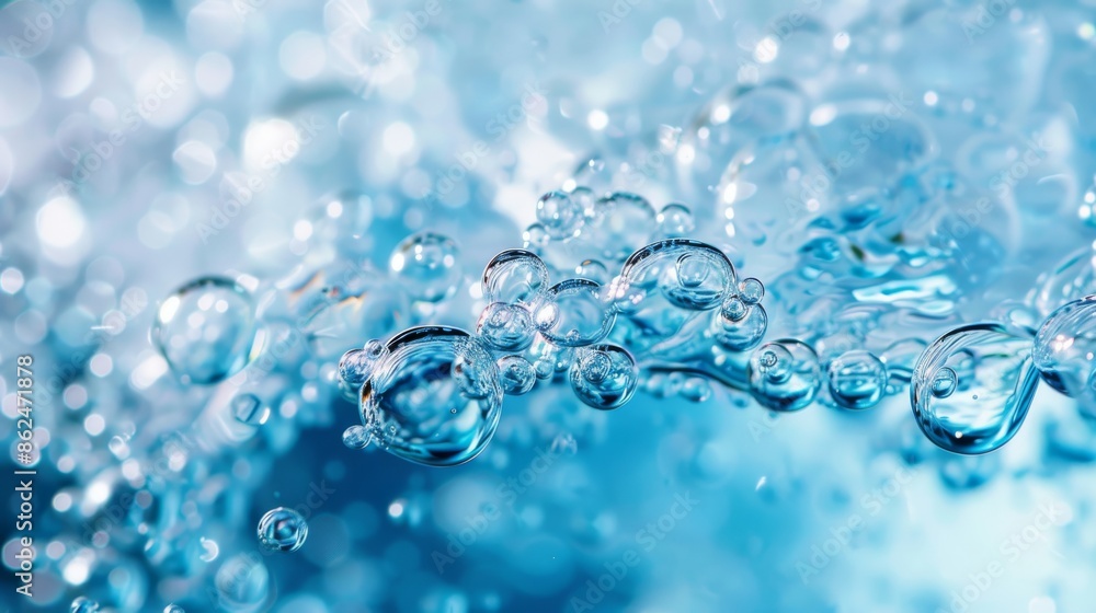Crystal-clear water droplets cling to a bright blue surface (macro illustration) Crystal-clear water droplets cling to a bright blue surface (macro illustration)