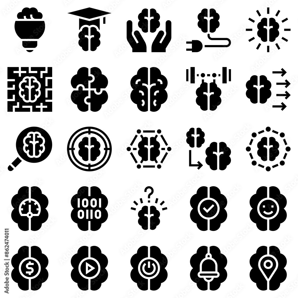 Mind Process Solid Icon Set, Vector Illustrations in Filled Design Mind Process Solid Icon Set, Vector Illustrations in Filled Design