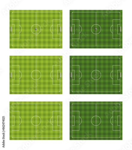 set of green football fields. checkered lawn. vector illustration.
