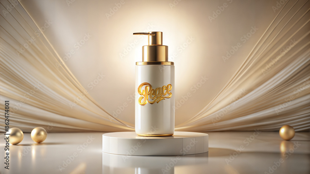 Elegant White and Gold Lotion Bottle on Luxurious Background with Elegant White and Gold Lotion Bottle on Luxurious Background with