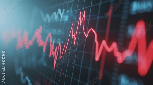 Double exposure of a bull market chart, upward-trending graphs intertwined with heart rhythm patterns, evoking market energy