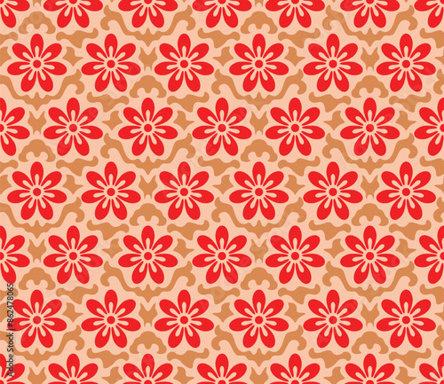 Japanese Classic Round Flower Vector Seamless Pattern