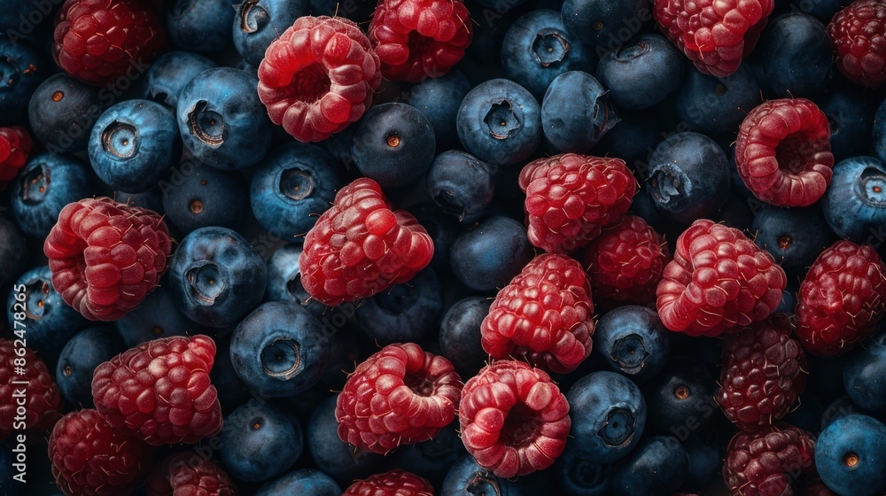 Collection of vibrant mixed berries including raspberries and blueberries Collection of vibrant mixed berries including raspberries and blueberries