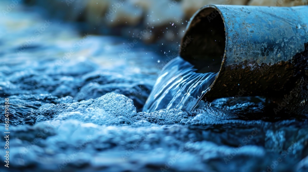 Water flowing out of pipe from factory industrial. Water flowing out of pipe from factory industrial.