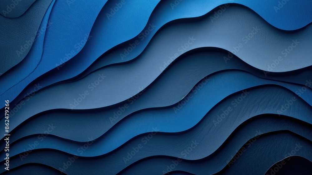 Detailed view of a blue wall featuring wavy shapes in varying shades, creating a dynamic and abstract pattern Detailed view of a blue wall featuring wavy shapes in varying shades, creating a dynamic and abstract pattern
