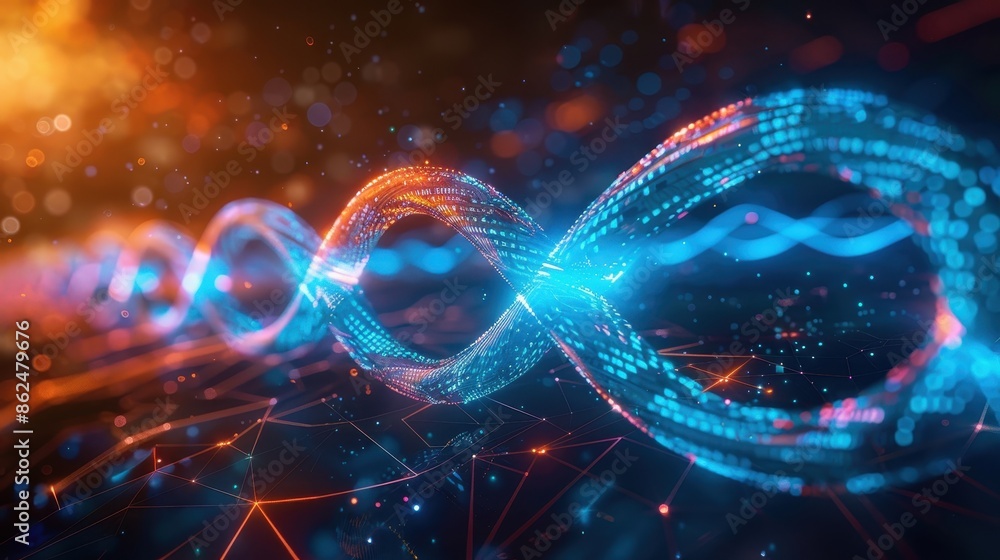 Obraz premium Glowing digital DNA double helix structure