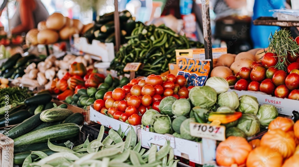 92. A view of a bustling farmers market with stalls overflowing with fresh produce, highlighting the abundance and diversity of local food. 92. A view of a bustling farmers market with stalls overflowing with fresh produce, highlighting the abundance and diversity of local food.