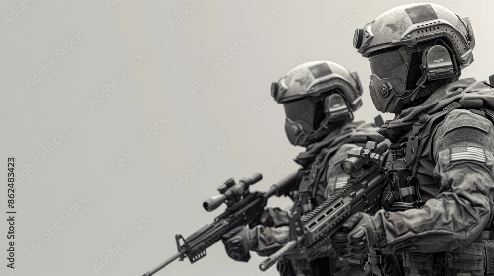 Elite special Operation military soldiers equipped with battle armor and a advanced assault rifle. 3d rendering Elite special Operation military soldiers equipped with battle armor and a advanced assault rifle. 3d rendering