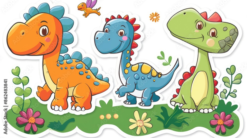 Obraz premium Colorful cartoon dinosaur stickers