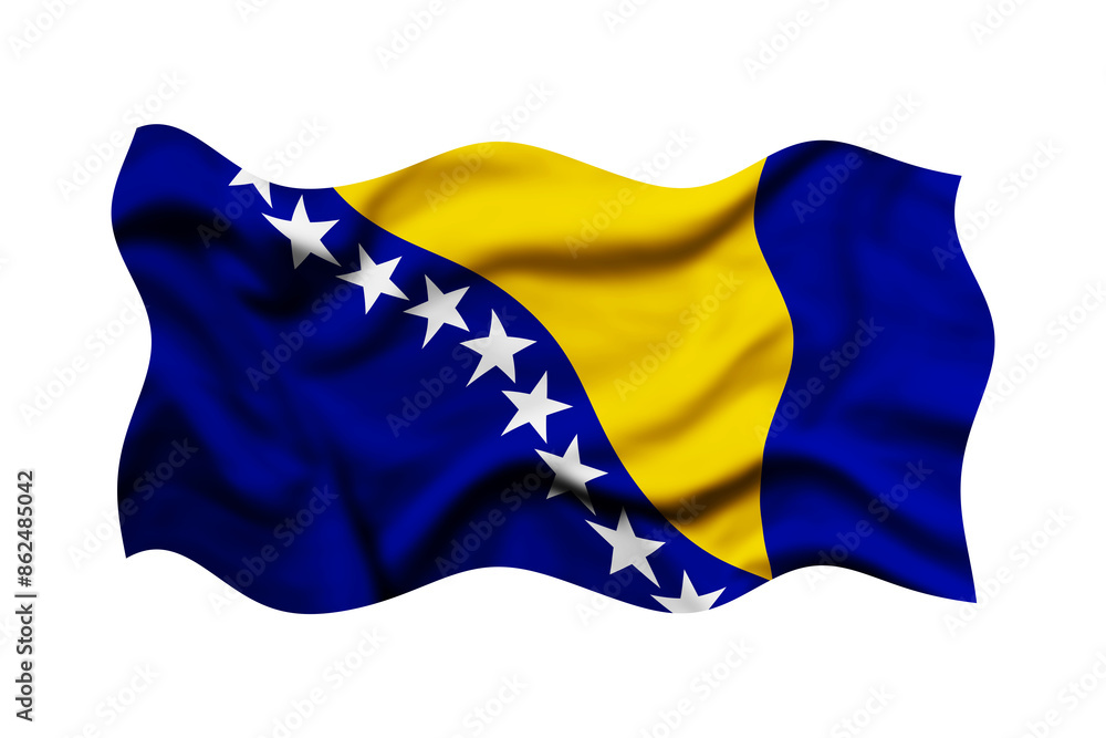 Fototapeta premium Waving the flag of Bosnia and Herzegovina on a transparent background. 3d rendering. Clipping Path Included