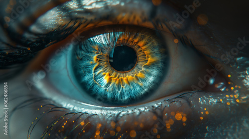 Blue female eye macro closeup