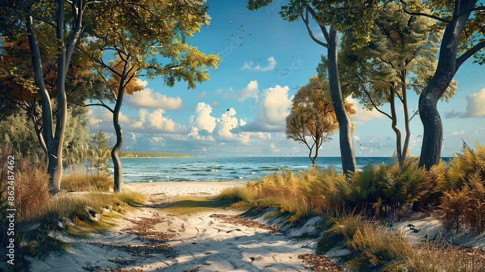 Beach with trees and sky. copy space for text. Beach with trees and sky. copy space for text.