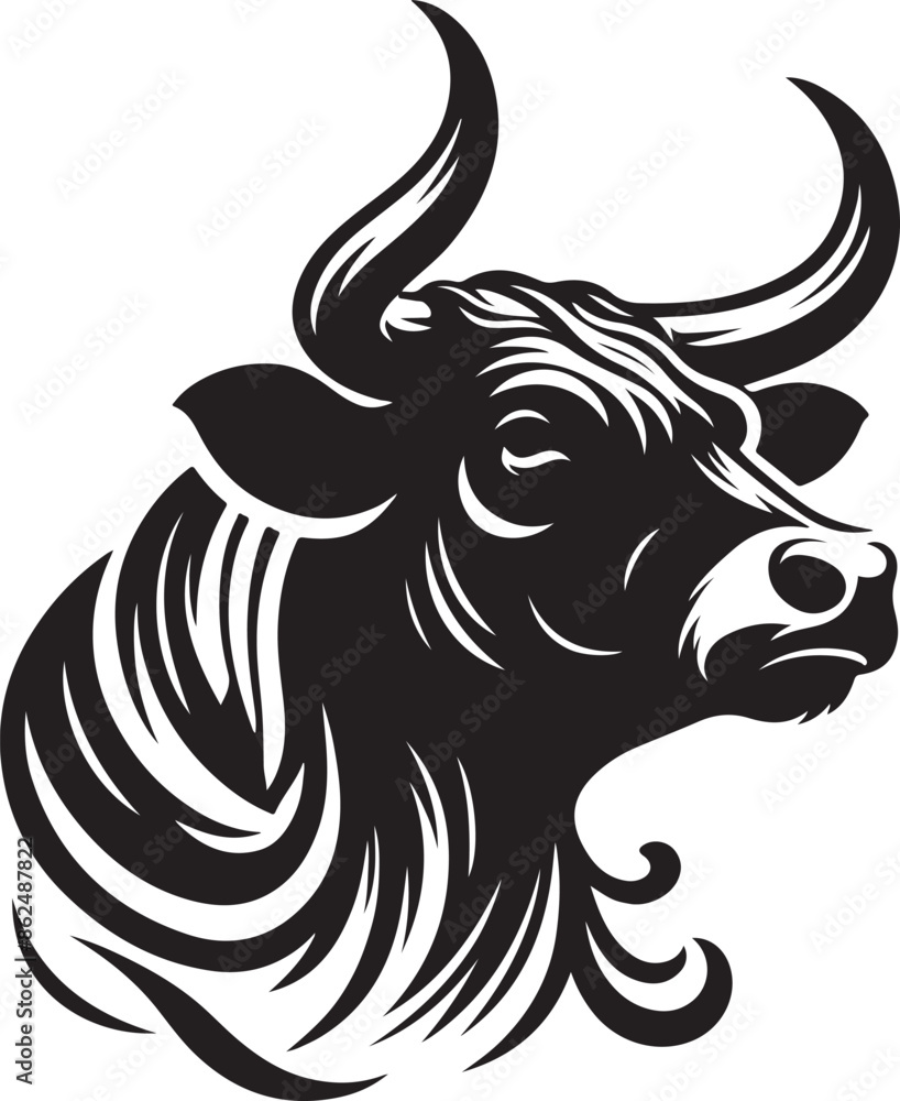 Bull head silhoutte vector style with white background Bull head silhoutte vector style with white background