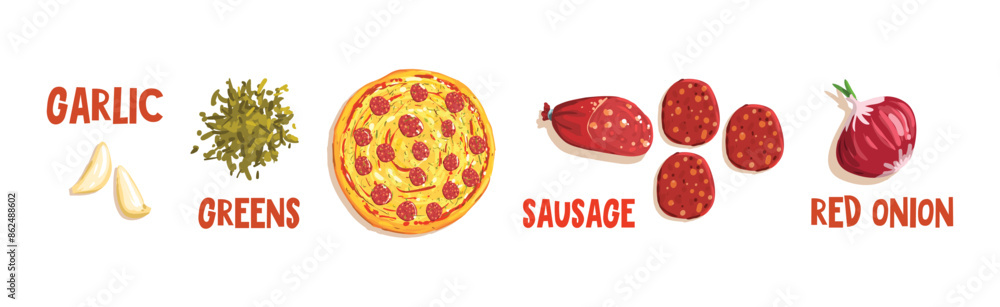 Pizza Ingredient and Food Component for Cooking Vector Set Pizza Ingredient and Food Component for Cooking Vector Set