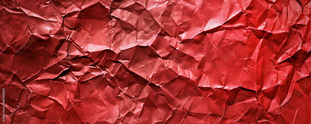 An abstract close-up of red crumpled and creased paper, creating a rich and textured background An abstract close-up of red crumpled and creased paper, creating a rich and textured background