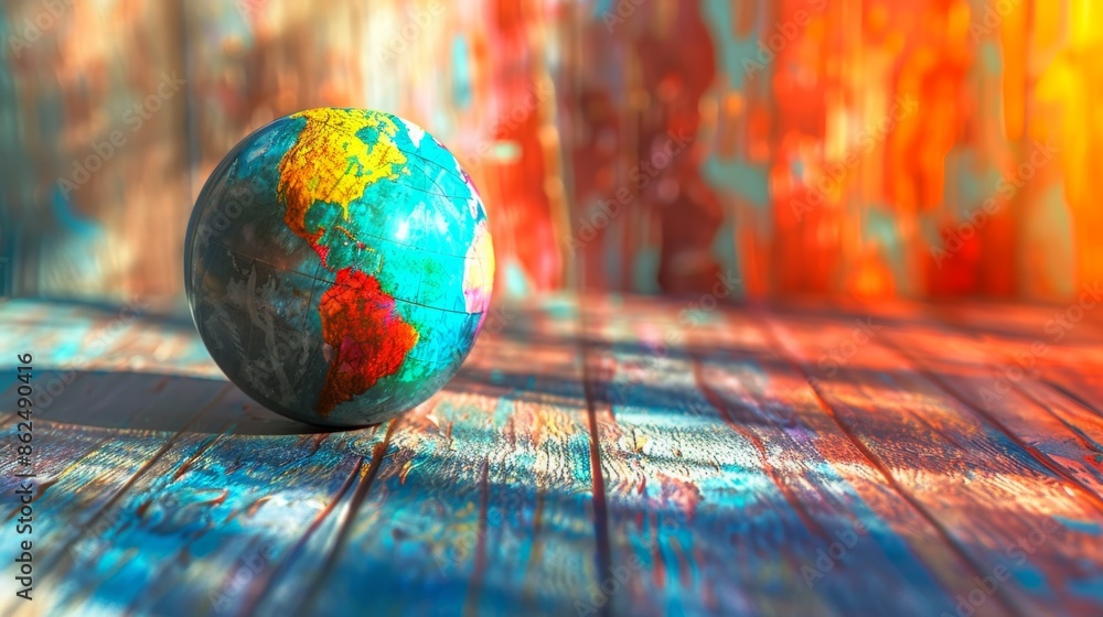 Artistic shot of a colorful globe on a wooden table High quality images Artistic shot of a colorful globe on a wooden table High quality images