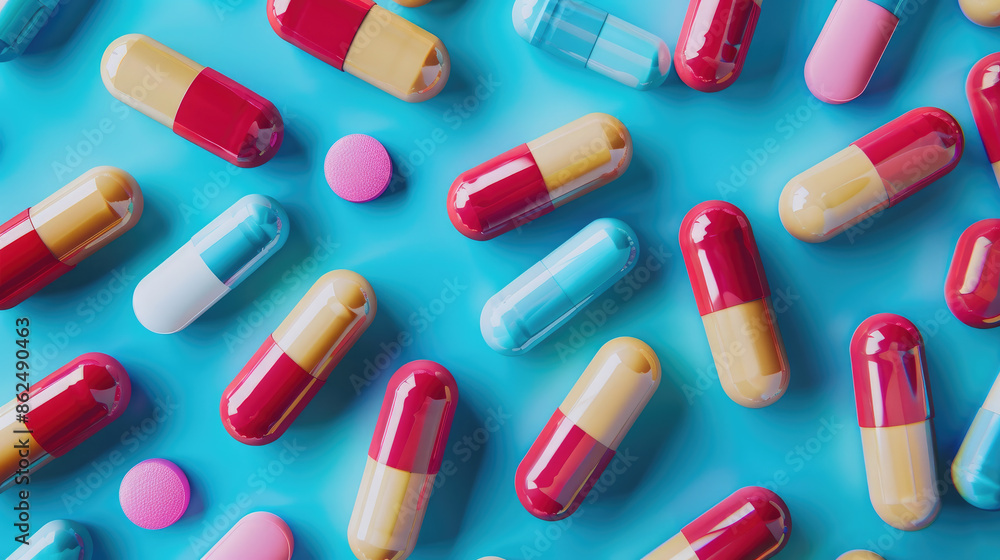 Medicine drugs, pills and capsules background. Concept of healthcare and medicine. Top view Medicine drugs, pills and capsules background. Concept of healthcare and medicine. Top view