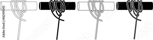 Tugboat hitch rope Knot icon set