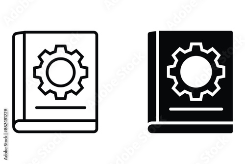 Book icon with settings sign. Book icons and customization, settings, management, 
for your website design, logo, app, UI Vector design. User icon, silhouette isolated on white background.