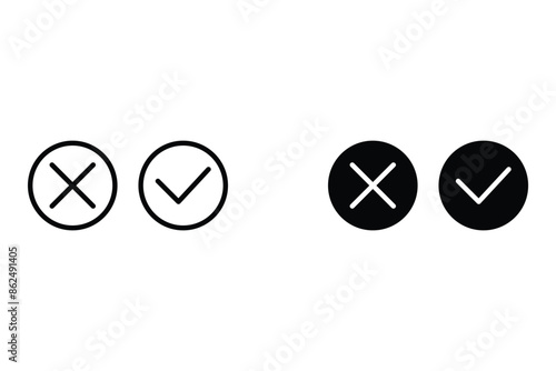Checkmark cross. Isolated vector sign symbol. Checkmark cross icon set. , 
for your website design, logo, app, UI Vector design. User icon, silhouette isolated on white background.
