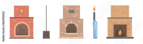 Fireplace and Hearth Design Element and Object Vector Set