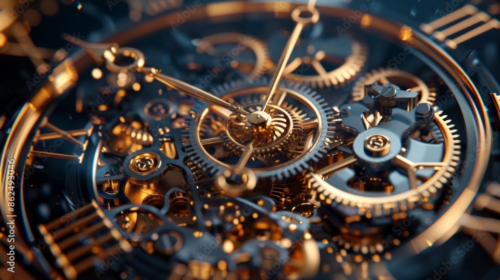 Intricate Close-Up of Steampunk Clockwork Mechanism with Brass Gears and Cogs Intricate Close-Up of Steampunk Clockwork Mechanism with Brass Gears and Cogs